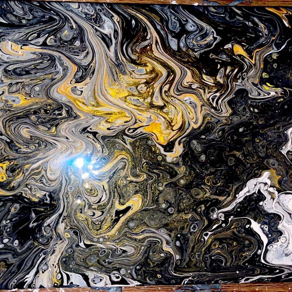 Black and gold flow painting